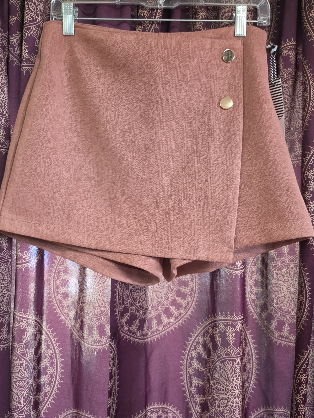 Womens Pink Wrap Skort with Gold Buttons
